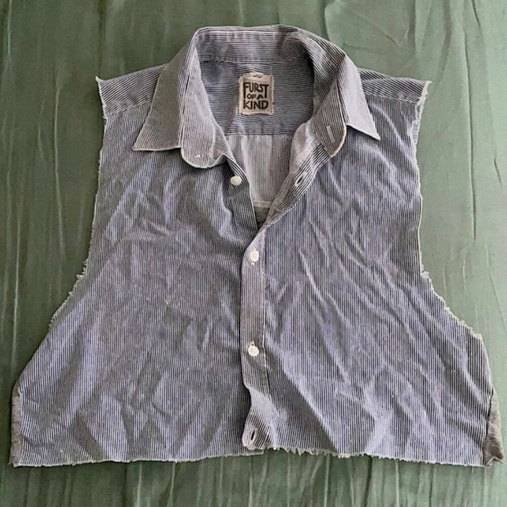 LF Furst of a Kind Spliced Button Down Tank Cotton Shirt Handmade Distressed
